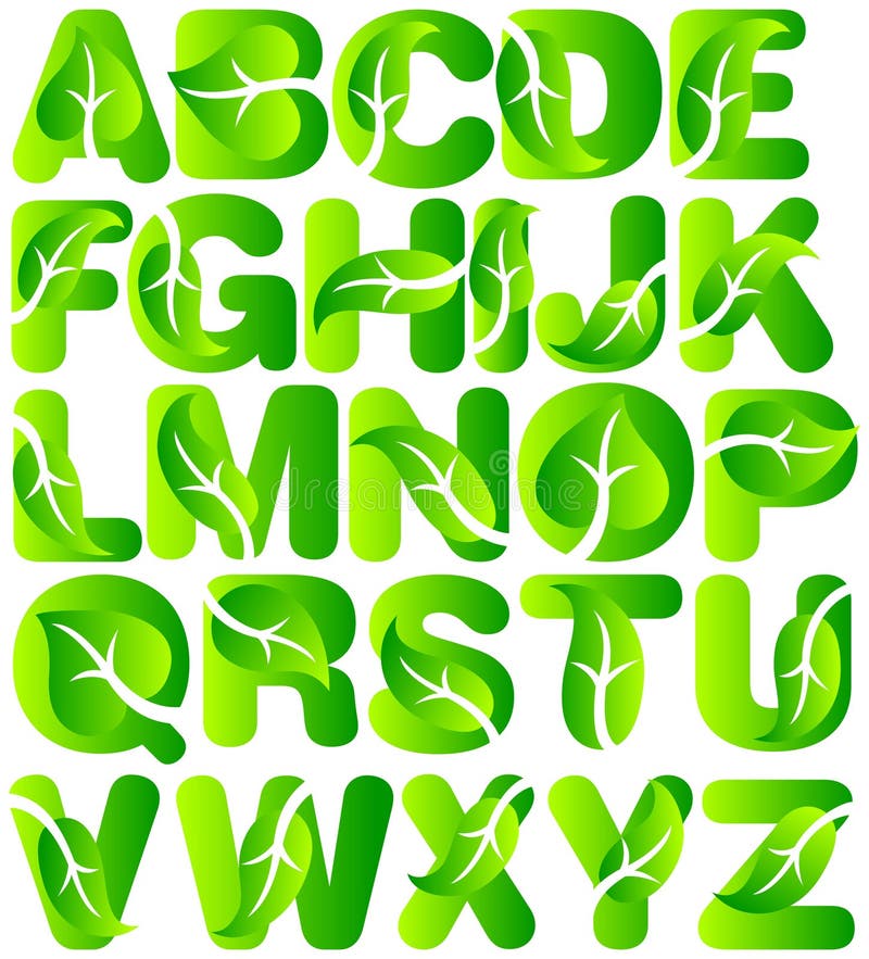 Alfabeto verde del foglio di ecologia