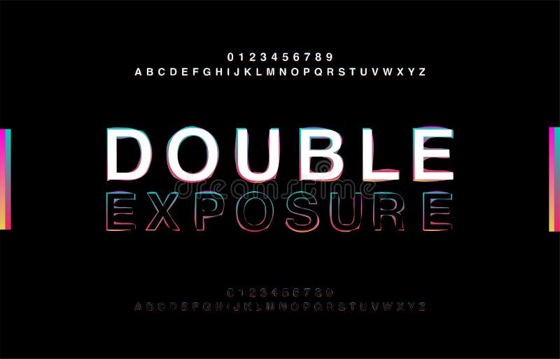 Alfabetul abstract cu dublă expunere, cu stil modern. tipar colorat pentru siglă, banner creativ sau titlu alb aldine negru royalty free illustration