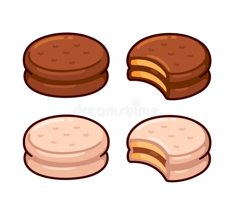 Alfajor chocolate covered cookie set. Traditional Argentinian sandwich cookies with filled dulce de leche. Isolated vector clip art illustration. Alfajor chocolate covered cookie set. Traditional Argentinian sandwich cookies with filled dulce de leche. Isolated vector clip art illustration