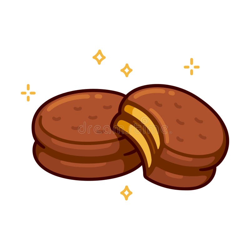 Alfajores, traditional South American chocolate covered cookies with dulce de leche filling. Isolated vector clip art illustration, cute cartoon style drawing. Alfajores, traditional South American chocolate covered cookies with dulce de leche filling. Isolated vector clip art illustration, cute cartoon style drawing