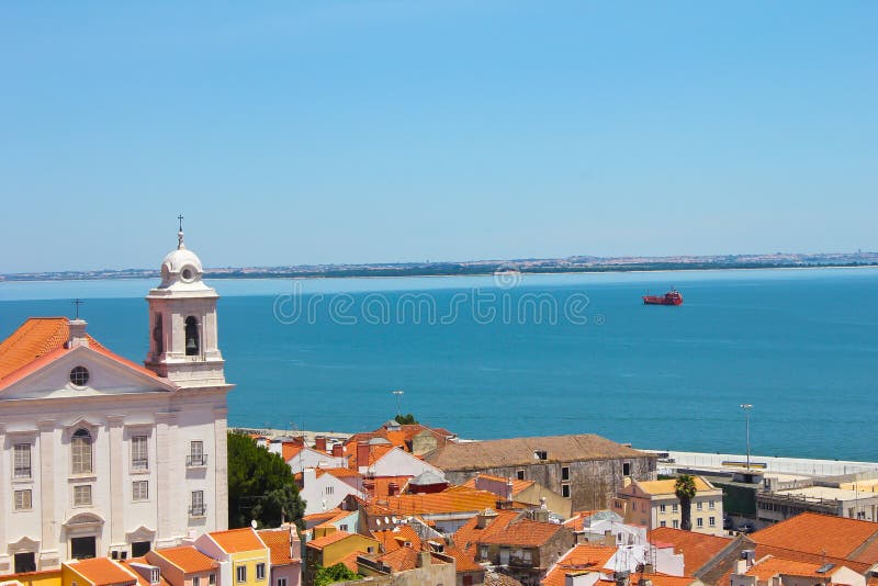 View of the Lisbon city and ocean in Portugal. View of the Lisbon city and ocean in Portugal.