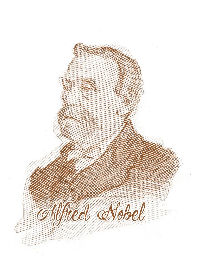 Alfred Nobel Engraving Style Sketch Portrait Editorial Stock Photo