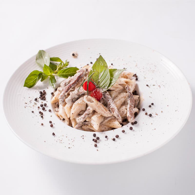 Pasta Beef Alfredo with Mint Stock Image Image of dish, delicious