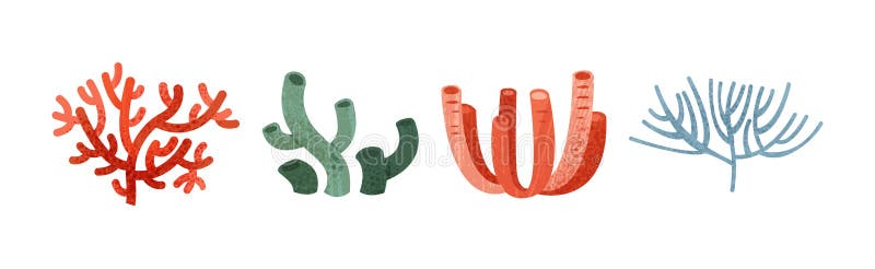 Algas y malezas marinas de un conjunto de vectores de colores y formas diferentes stock de ilustración