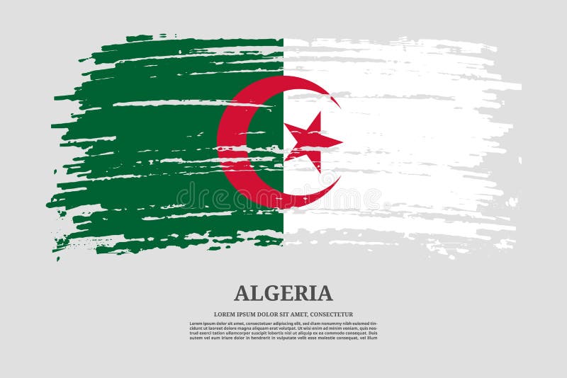 Algeria flag with brush stroke effect and information text poster, vector stock illustration