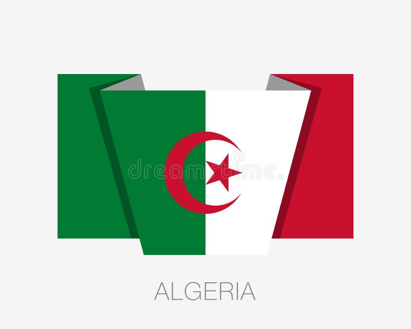 algeria flagga Vinkande flagga f?r plan symbol med landsnamn p? vit royaltyfri illustrationer algeria flagga Vinkande flagga f?r plan symbol med landsnamn p? vit royaltyfri illustrationer