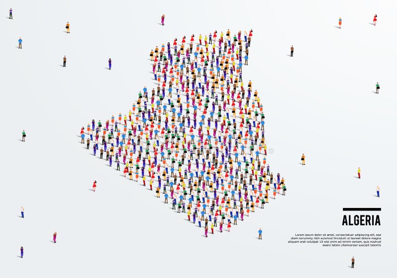 Algeria Map. Large group of people form to create a shape of Algeria Map. royalty free illustration