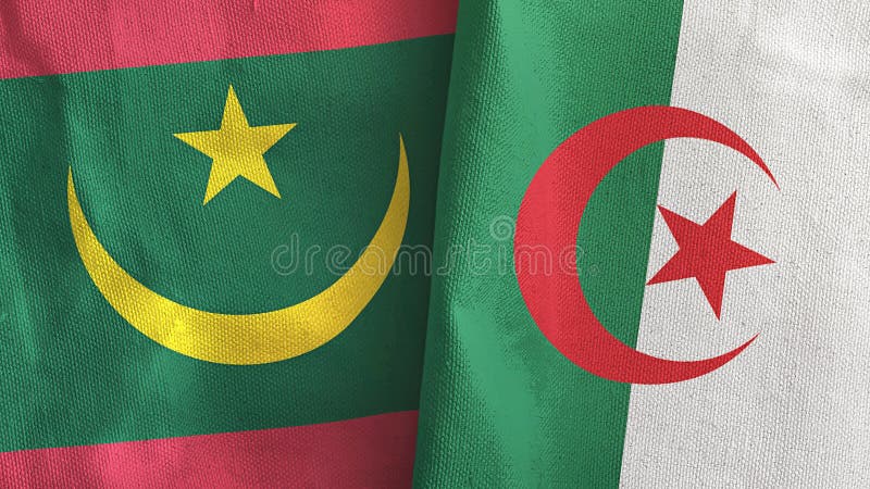 Algeria and Mauritania two flags textile cloth 3D rendering royalty free illustration