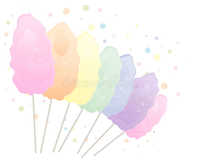 An illustration of cotton candy in rainbow colors isolated on a white background with space for text. An illustration of cotton candy in rainbow colors isolated on a white background with space for text