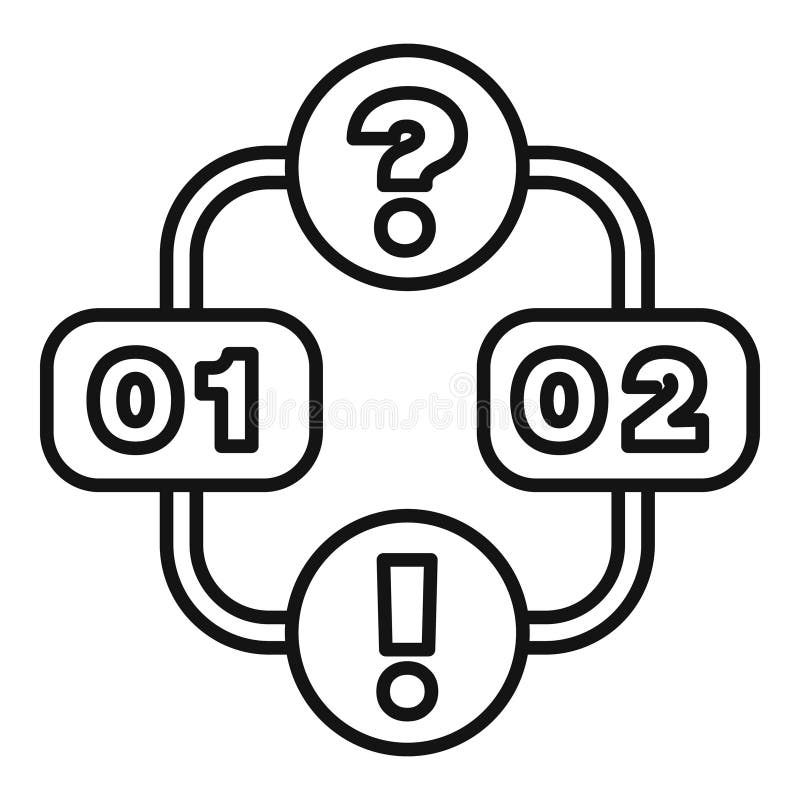 Schemă logică algoritmică cu simboluri de întrebare și atenție reprezentând procesul decizional vector illustration