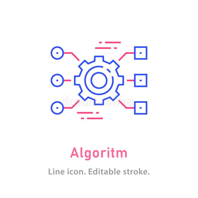Algorithm line icon on white background. Editable stroke. Vector illustration.