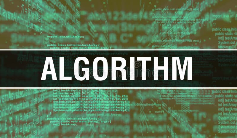 ALGORITHM met Digital java-codetekst ALGORITHM en het vectorconcept van de de softwarecodering van de Computer Programmeringscoderingsscript java, digitale programmacode met ALGORITHM op het scherm illustratie.