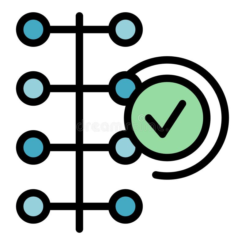 Algorithm showing stages of machine learning process with check mark icon. Algorithm is showing stages of machine learning process with check mark icon for approved stage