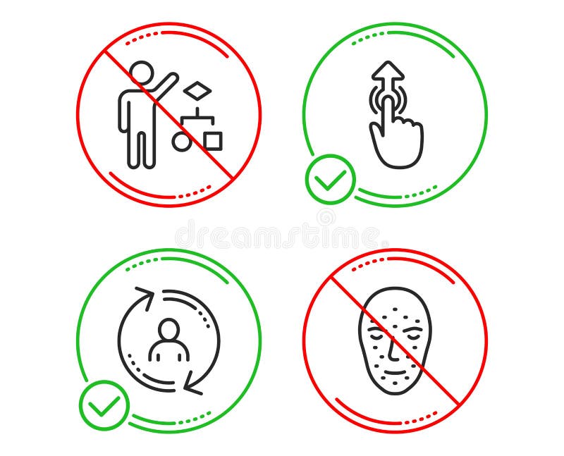 Algorithm, Swipe up and User info icons set. Face biometrics sign. Vector vector illustration