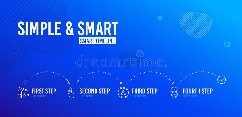 Algorithm, Swipe up and User info icons set. Face biometrics sign. Vector vector illustration