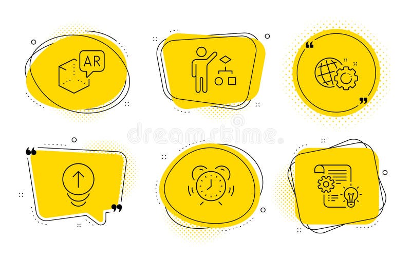 Algorithm, Time management and Augmented reality icons set. Swipe up, Seo gear and Cogwheel signs. Vector stock illustration
