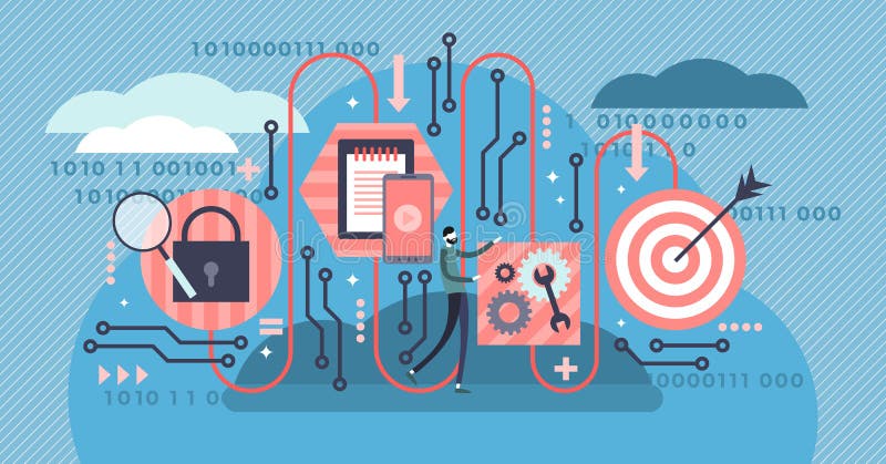 Algorithm vector illustration. Flat tiny digital tech coding person concept royalty free illustration Algorithm vector illustration. Flat tiny digital tech coding person concept royalty free illustration