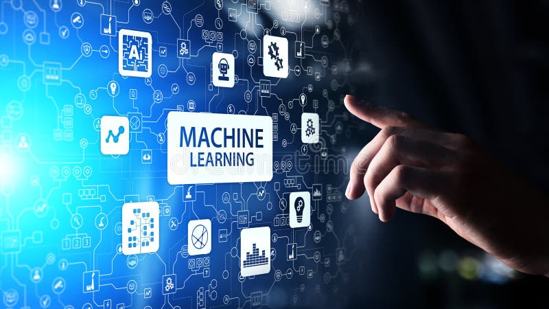 Algoritmos de aprendizaje profundos de la máquina, inteligencia artificial AI, automatización y tecnología moderna en negocio com imagen de archivo libre de regalías