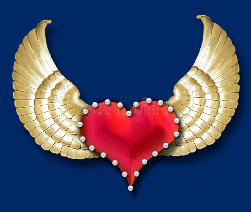 Ali del cuore w/golden illustrazione di stock Ali del cuore w/golden illustrazione di stock