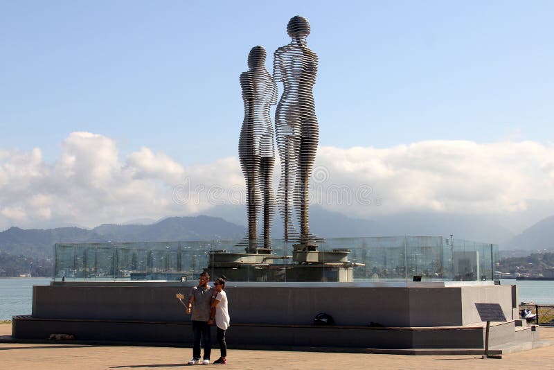 `Ali and Nino` modernistic open-air moving sculpture in the costal park, Batumi, Georgia