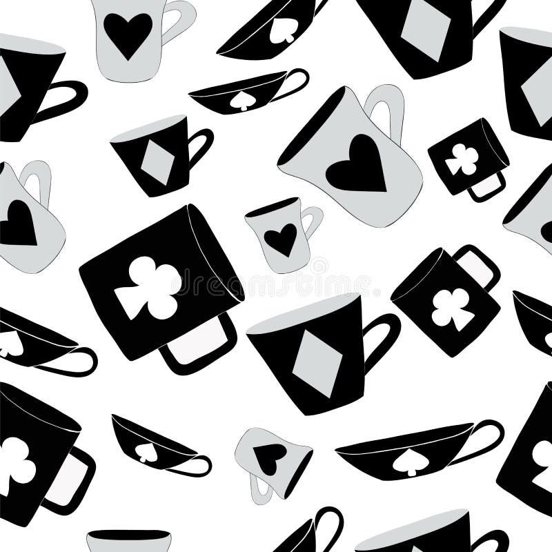 Alice Cups e cartões Fundo sem emenda, branco ilustração do vetor Alice Cups e cartões Fundo sem emenda, branco ilustração do vetor