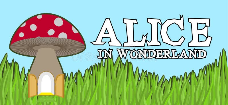 Alice i underlandbokstäver på grönt gräs och champinjonen Tokigt f royaltyfri illustrationer Alice i underlandbokstäver på grönt gräs och champinjonen Tokigt f royaltyfri illustrationer