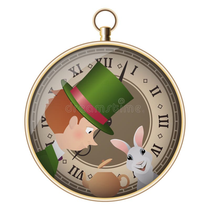 Alice in sprookjesland Gek Theekransje Hoedenmaker en Wit Konijn vector illustratie Alice in sprookjesland Gek Theekransje Hoedenmaker en Wit Konijn vector illustratie