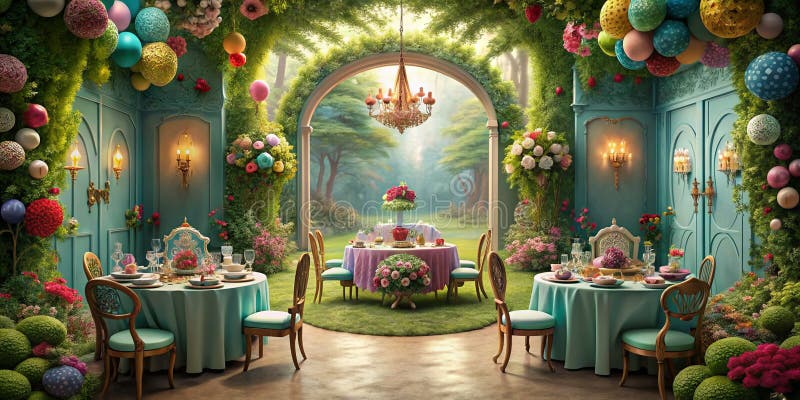 Alice în sala de ceai Wonderland conținut aicretat stock photography
