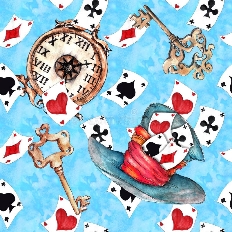 Alice In Wonderland Cute Watercolor Objects Set Seamless Pattern Stock  Illustration - Illustration Of King, Drawn: 182636806