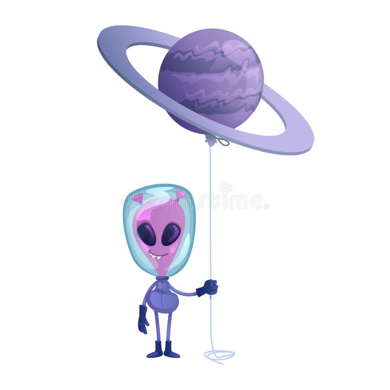 Alien fofo com ilustração vetorial de etiqueta de desenho animado