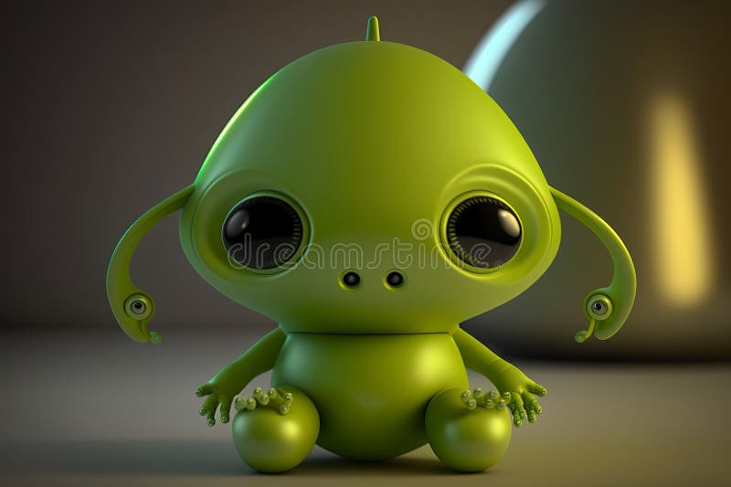 Um desenho animado de um alienígena com cabeça verde e olhos negros.