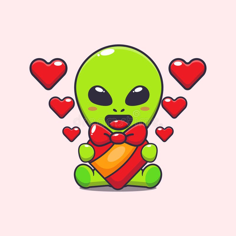 alien bonitinho segurando ilustração de ícone de vetor de amor de