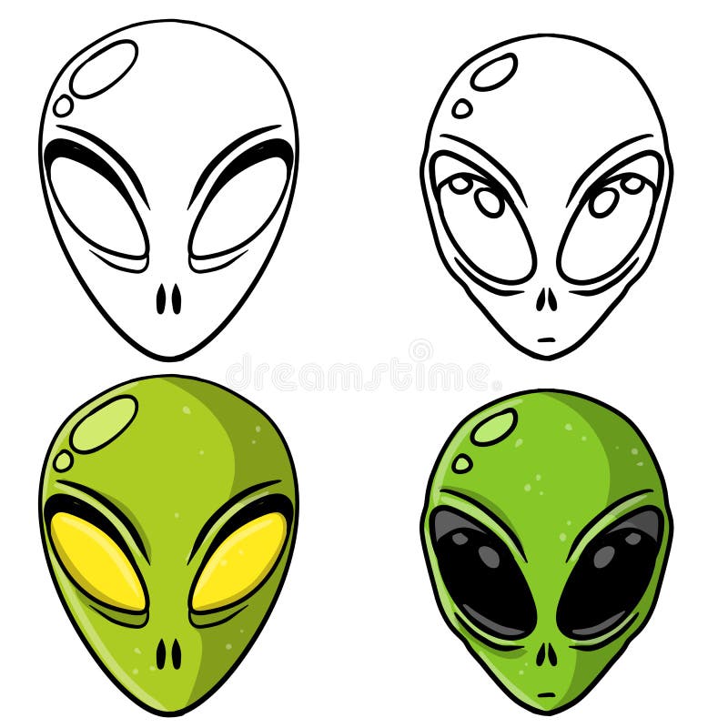 máscara de uma criatura alienígena verde, marciano, ilustração vetorial de  desenho animado, cor e esboço de linha 7518063 Vetor no Vecteezy