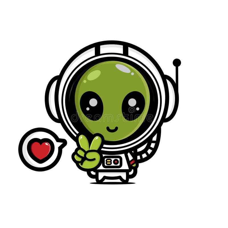 Alien bonito segurando coração de amor no vetor de desenho animado