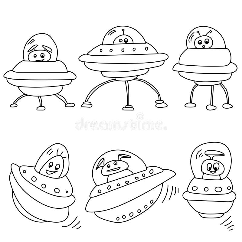 Vetores de Desenho Animado Bonito Estranho Alien Em Disco Voador Ovni  Ilustração Vetorial Simples Contorno Ícone Doodle Preto E Branco e mais  imagens de Alienígena - iStock