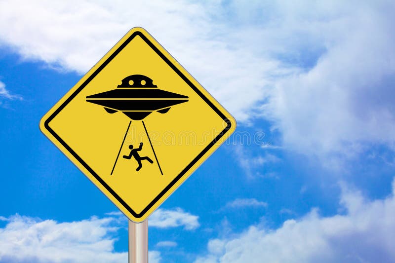 Alien Abduction - Crossing sign. Diamond-shaped crossing sign with yellow background and black border with an Alien Abduction in the middle