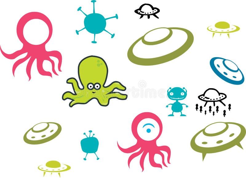 Alien cartoons vector set