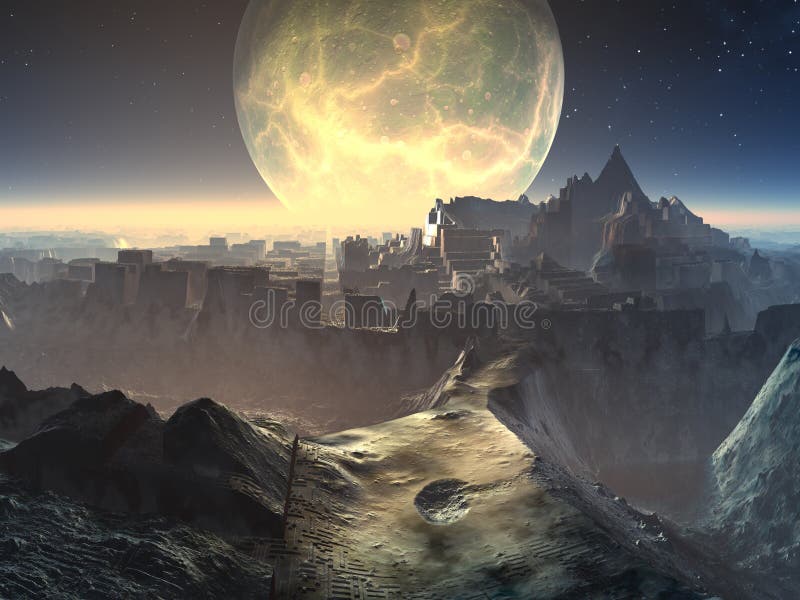 Alien City Ruins by Moonlight