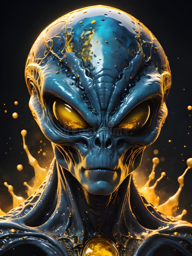 Alien head with a golden planet royalty free illustration