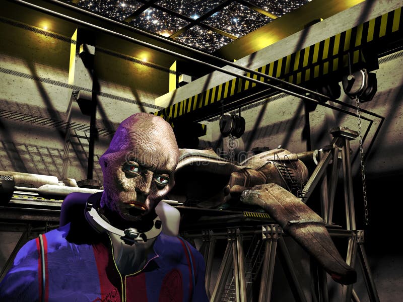 Alien in his spacecraft royalty free illustration