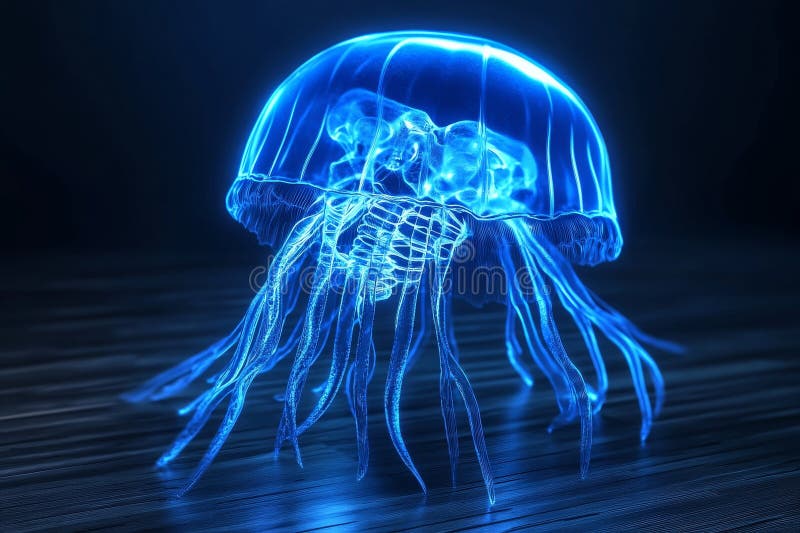 Alien instrument with strings composed of interwoven strands of pure energy, controlled by an alien appendage stock photo
