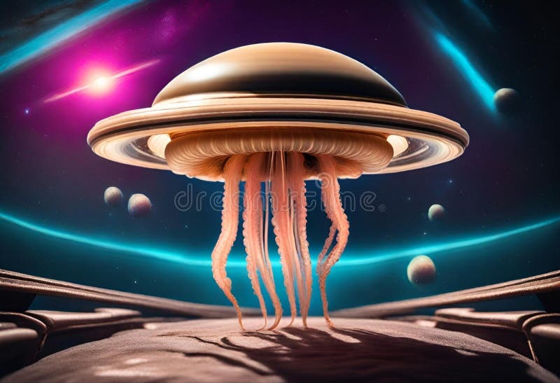 Alien méduse vaisseau spatial rétro futuro ai illustration stock