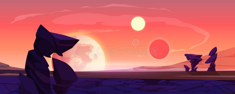 Alien planet landscape dusk or dawn desert surface