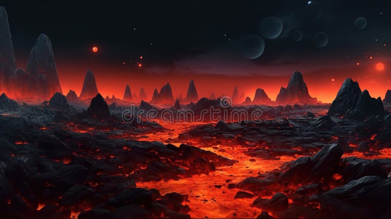 Alien planet with lava and magma. vector illustration