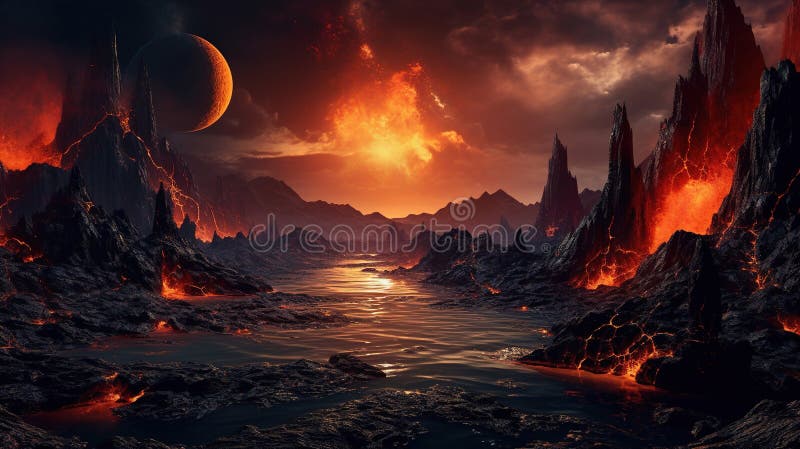 Alien planet with lava and magma. royalty free illustration