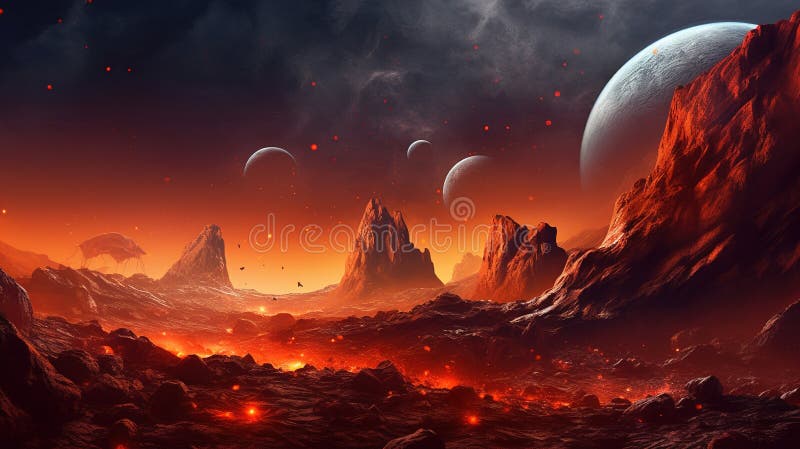 Alien planet with lava and magma. stock illustration