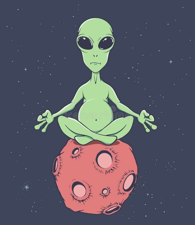 Alien sits in the lotus position royalty free illustration