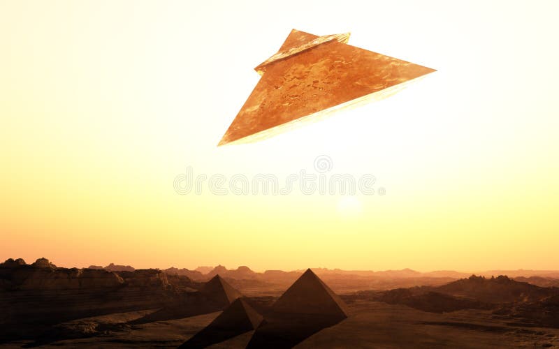 Alien Space Ship Over Pyramids vector illustration