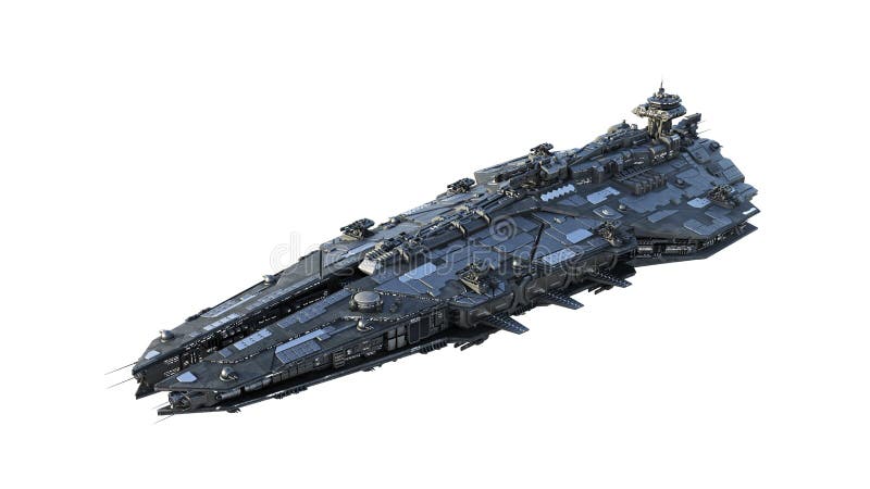 Alien spaceship flying, UFO spacecraft in flight isolated on white background, 3D render stock illustration