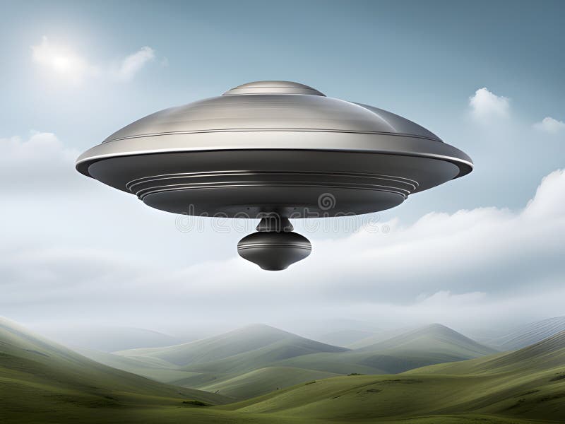 Alien ufo on the field. 3d illustration royalty free illustration